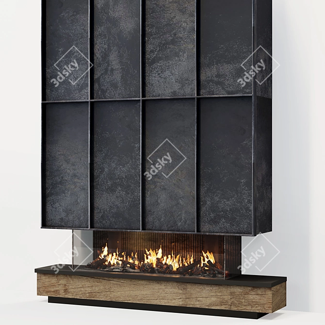 Title: Modern Metal Paneled Fireplace 3D model image 1