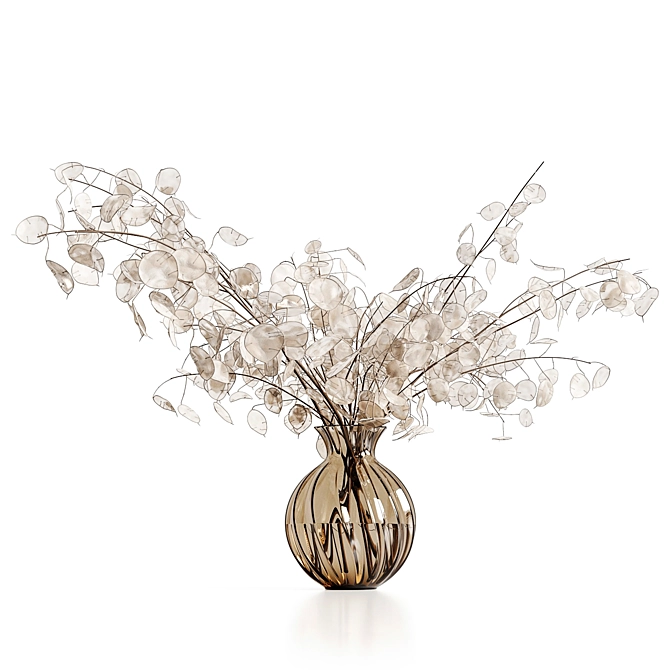 Luminous Lunaria Bouquet in Glass Vase 3D model image 4