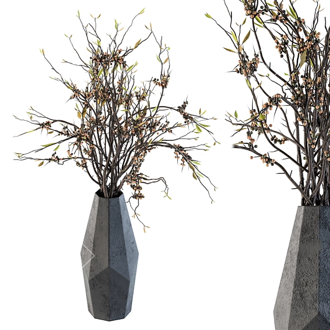 Elegant Dried Branches in Concrete 3D model image 2