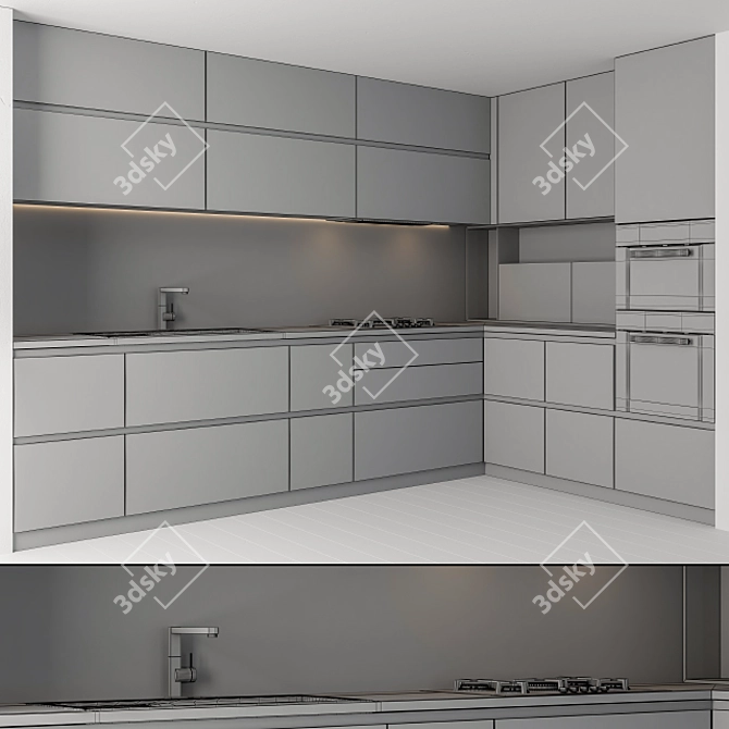 Wooden White Modern Kitchen: Elegant & Functional 3D model image 3