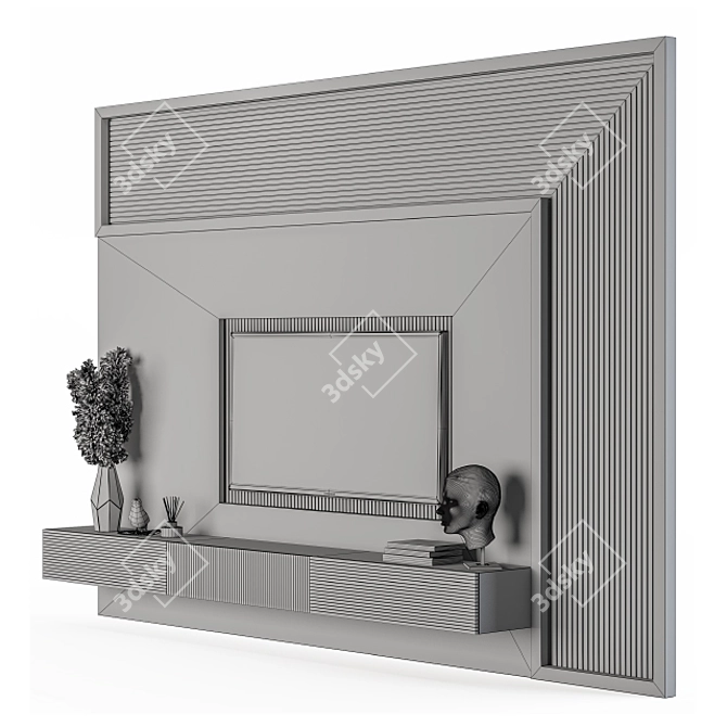 Modern Wood and Black Marble TV Set 3D model image 5