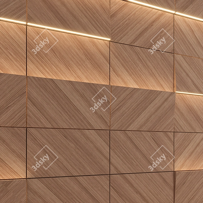 Elegant Teak Wood Wall Panels 3D model image 2