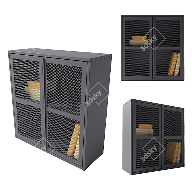 Gray Mesh Door Cabinet, 80x83 cm 3D model image 1