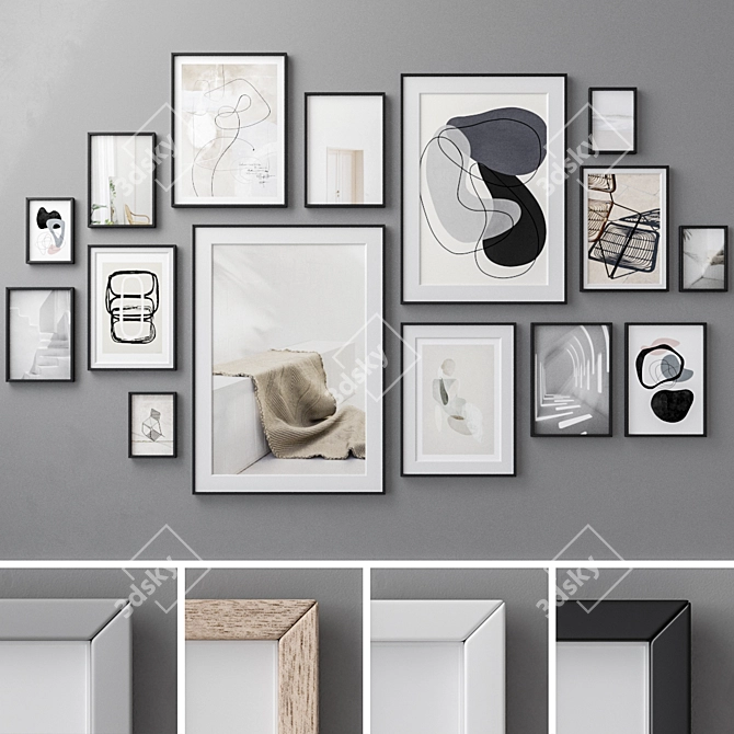 Stylish Gallery: 15 Frame Set 3D model image 1