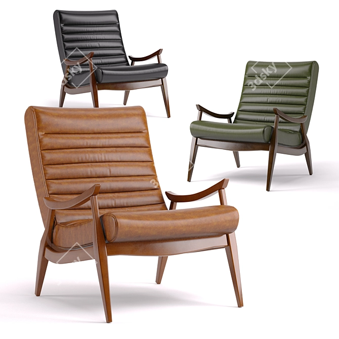 Sleek Mid-Century Leather Chair 3D model image 1