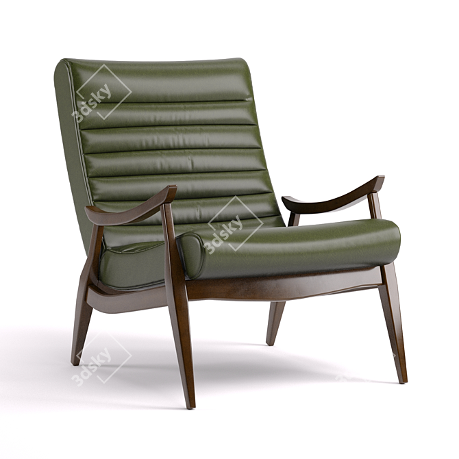 Sleek Mid-Century Leather Chair 3D model image 3