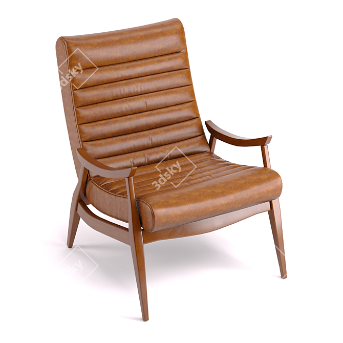 Sleek Mid-Century Leather Chair 3D model image 4