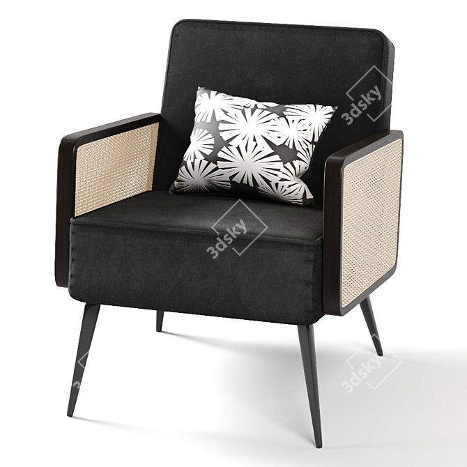 Stylish Rattan Velvet Armchair 3D model image 2
