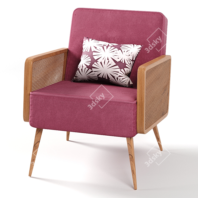 Stylish Rattan Velvet Armchair 3D model image 3