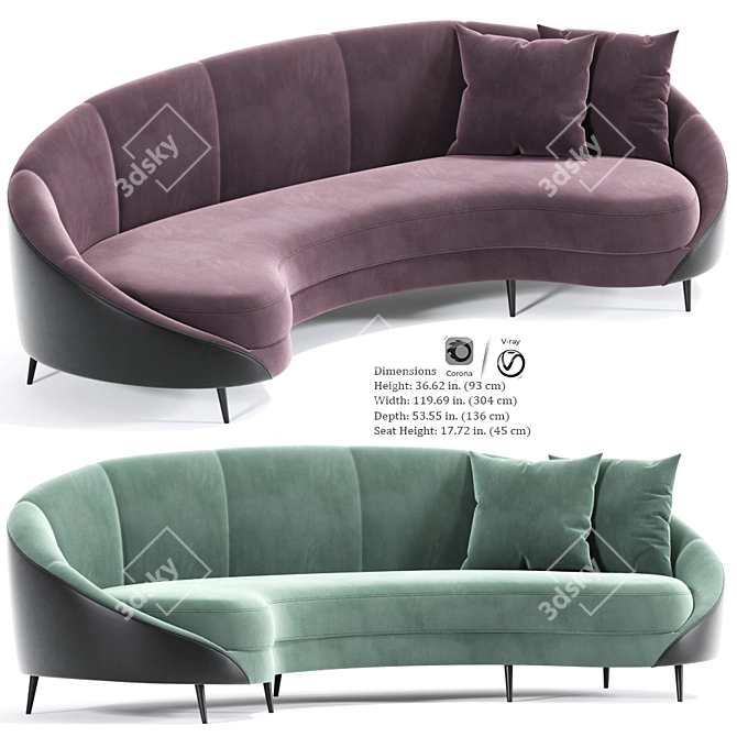 Elegant Curved Sofa: Beverly 3D model image 2