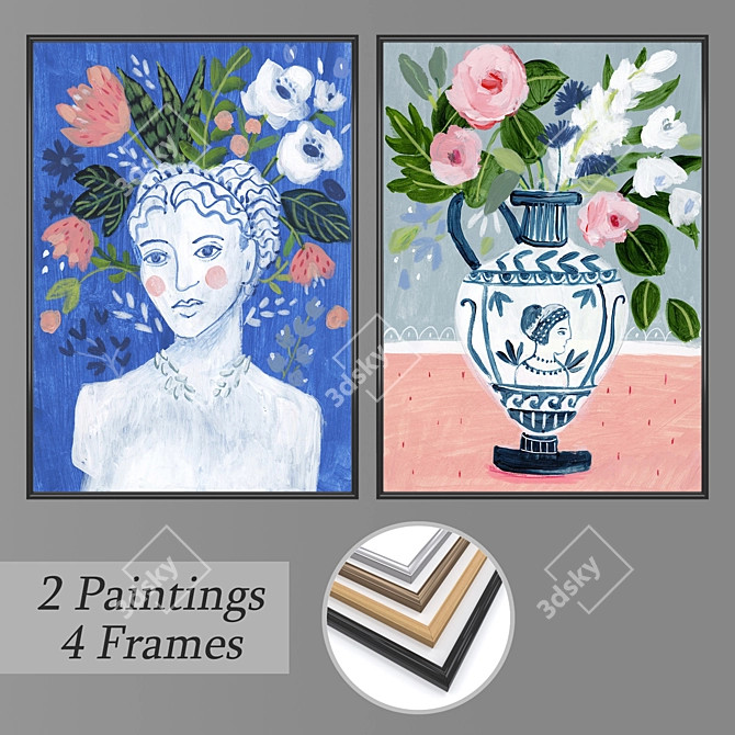 Title: Versatile Set of 2 Wall Paintings 3D model image 1