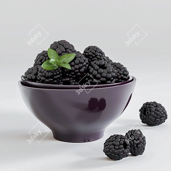 Ceramic Bowl with Fresh Blackberries 3D model image 1