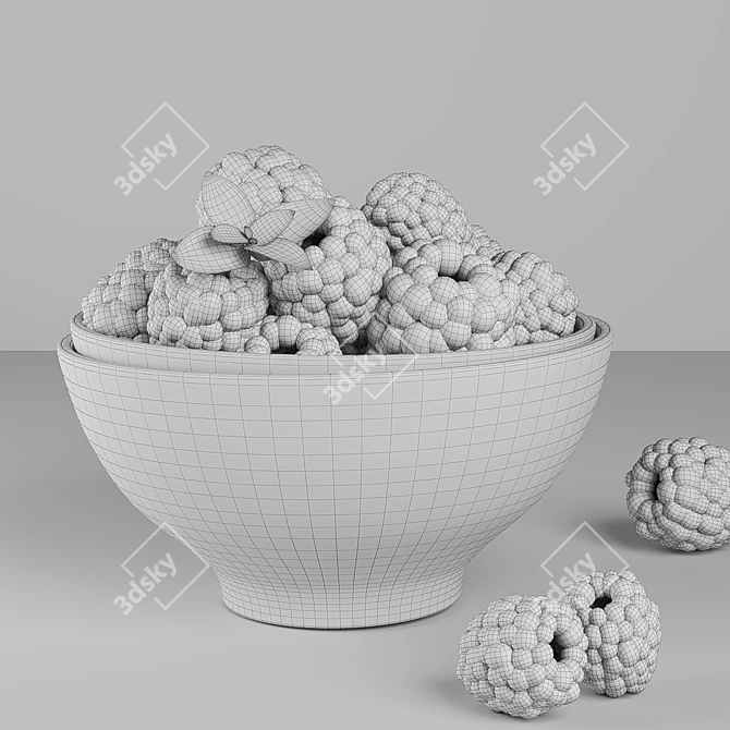 Ceramic Bowl with Fresh Blackberries 3D model image 2