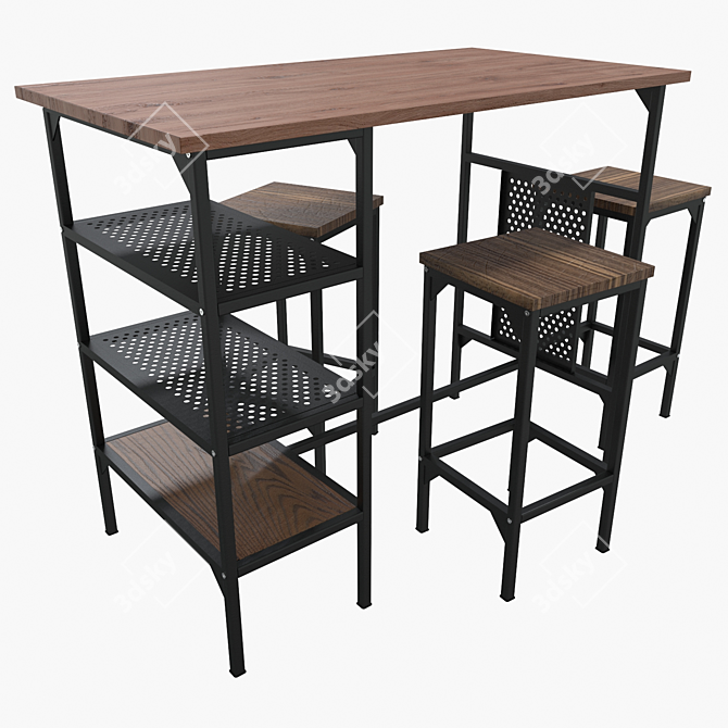 Industrial Style Table and Chair Set 3D model image 1