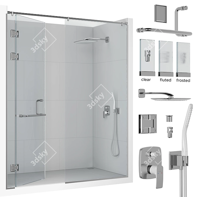 Sleek Frameless Shower Set 3D model image 1