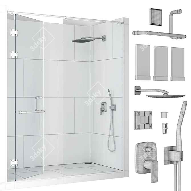 Sleek Frameless Shower Set 3D model image 2