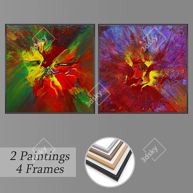 Artful Expressions: Set of Wall Paintings 3D model image 1