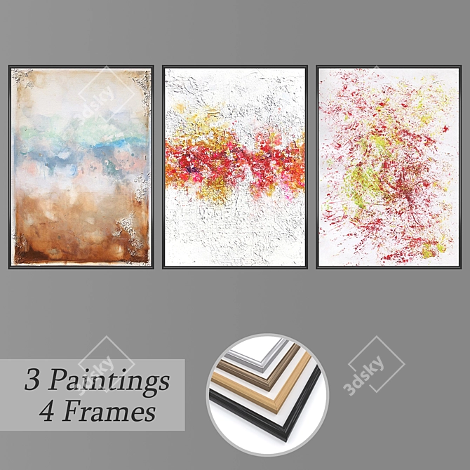 Modern Art Wall Paintings Set 3D model image 1