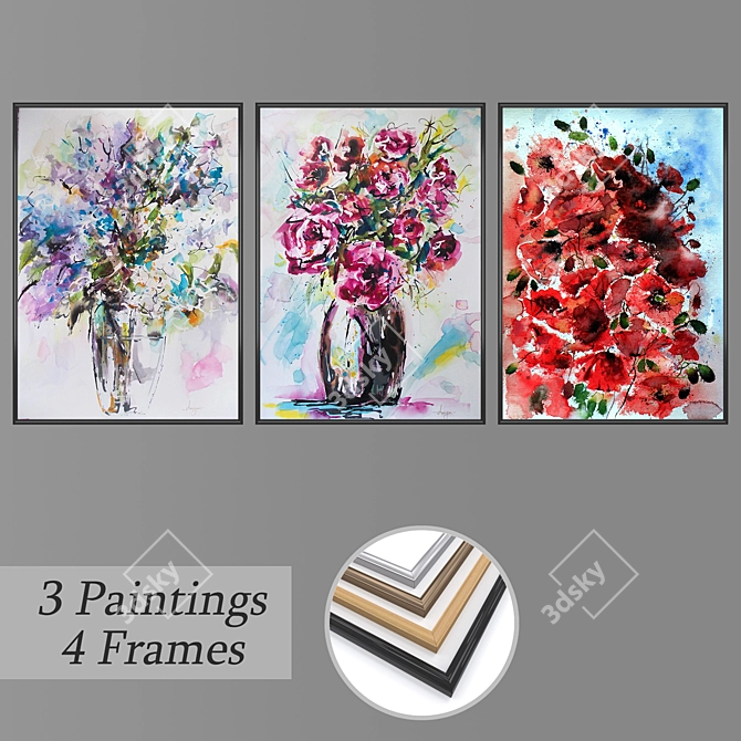 Modern Wall Art Set with Frames 3D model image 1