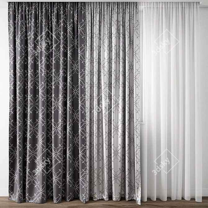 Elegant Window Drapery 3D model image 1