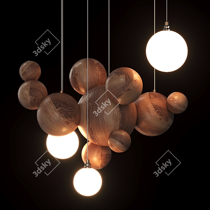 Wooden Sphere Pendant Light 3D model image 1