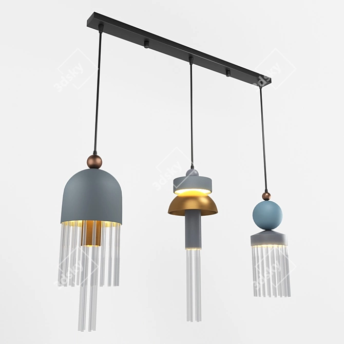 Modern Pendant Light | Adjustable Height | Metallic White | Pleiades AB C 3D model image 1