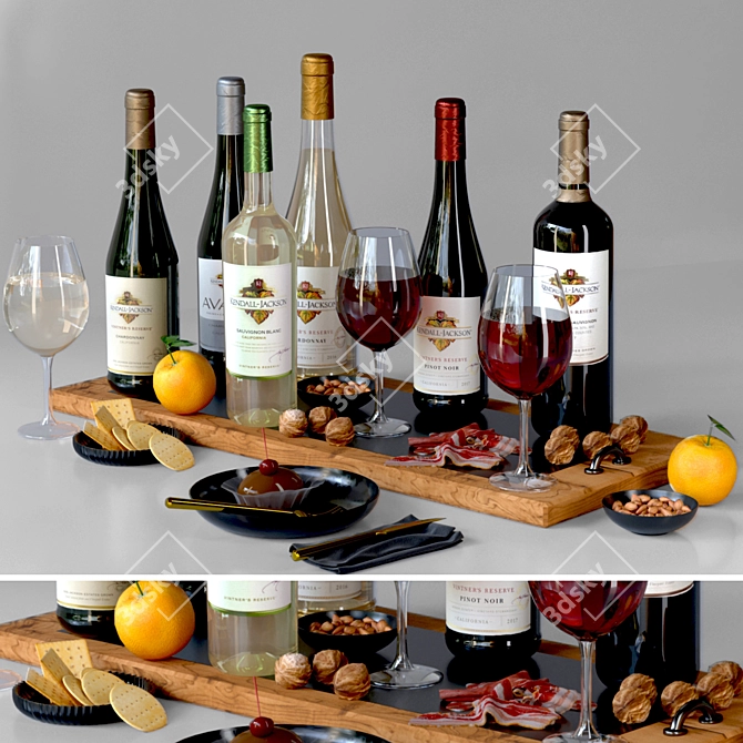 Fruit & Wine Extravaganza: Citrus, Orange, Red & White Wine, Jamon, Walnut 3D model image 1