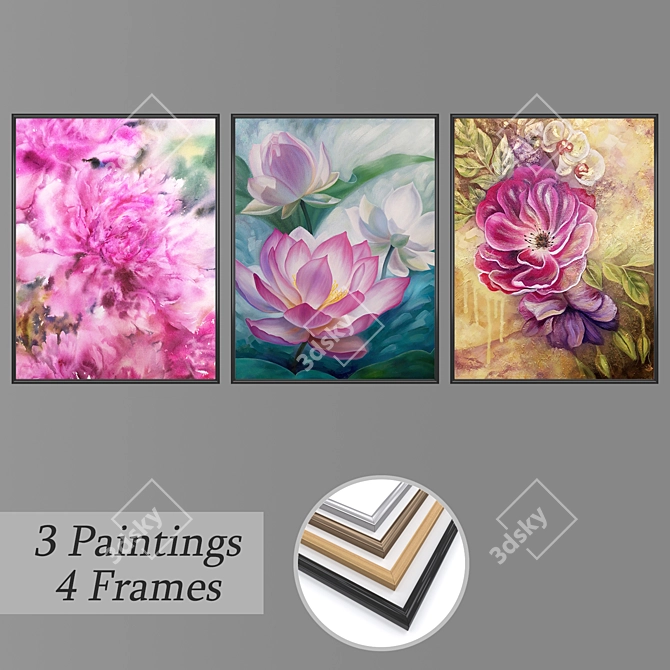 Artistic Wall Paintings Set 3D model image 1