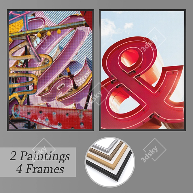 Modern Art Wall Painting Set 3D model image 1