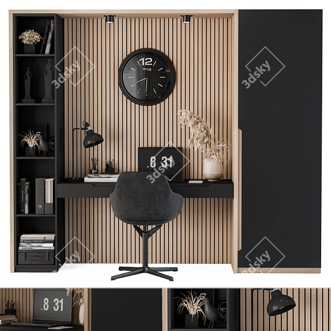 Elegant Black Wood Home Office 3D model image 1