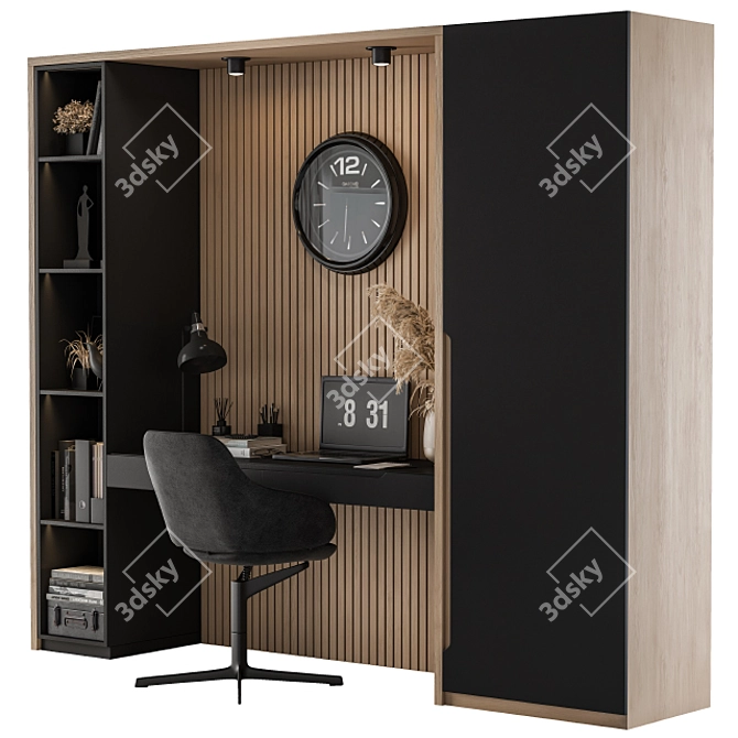 Elegant Black Wood Home Office 3D model image 2