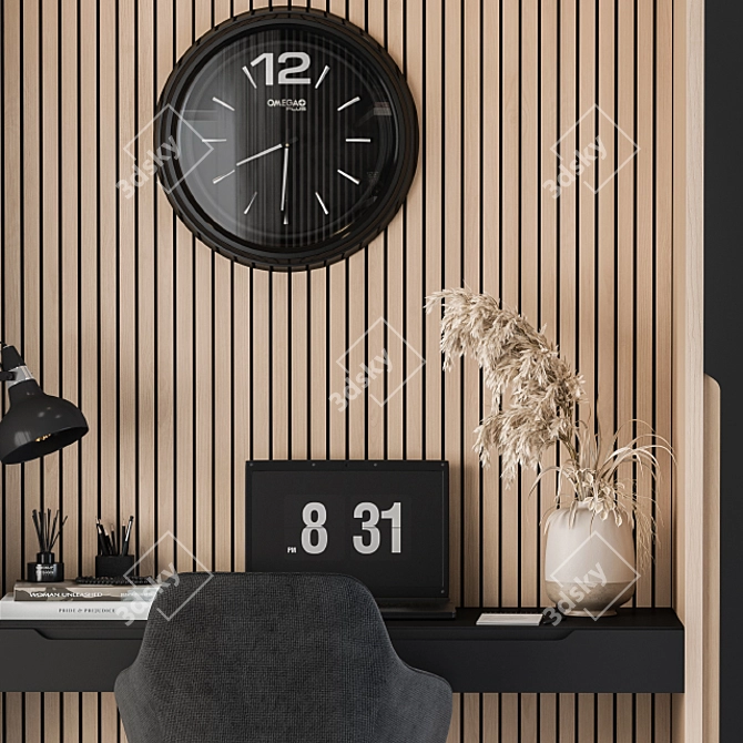 Elegant Black Wood Home Office 3D model image 3
