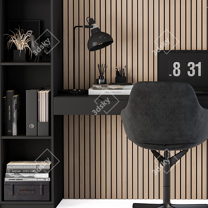 Elegant Black Wood Home Office 3D model image 4