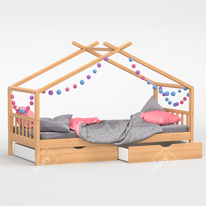 VitaliSpa Toddler Floor Bed: Solid Wood, 2 Drawers 3D model image 1