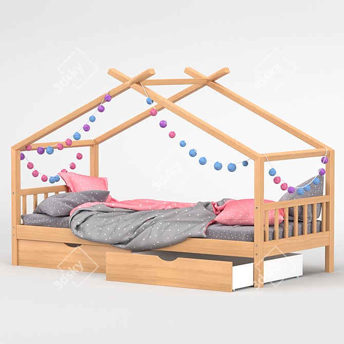 VitaliSpa Toddler Floor Bed: Solid Wood, 2 Drawers 3D model image 2