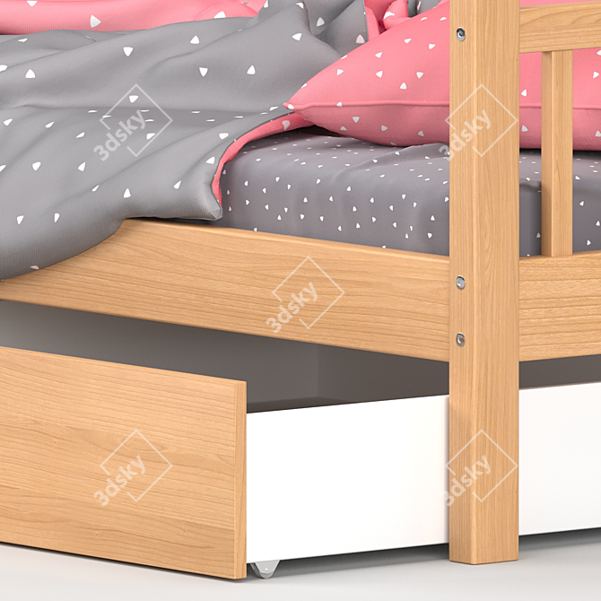 VitaliSpa Toddler Floor Bed: Solid Wood, 2 Drawers 3D model image 3
