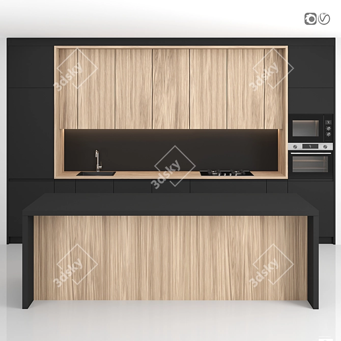 Modern Island Kitchen: Editable Modules, High-Quality Textures 3D model image 1