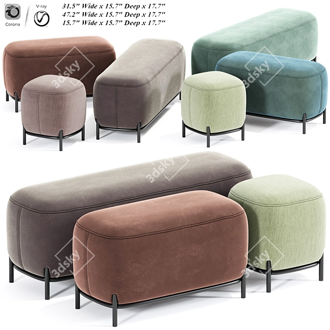 Elegant Hemlock Ottoman: 3D Model 3D model image 1