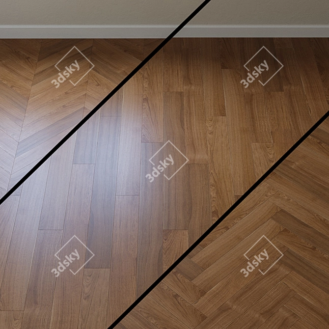 Upofloor Oak Parquet Board: French Chevron Design 3D model image 1