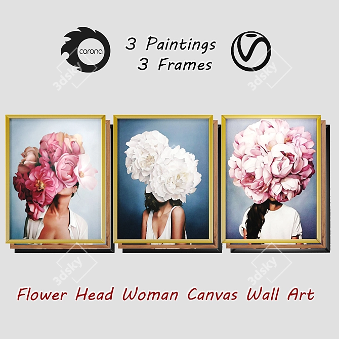 Flower Head Woman Art Frames 3D model image 4