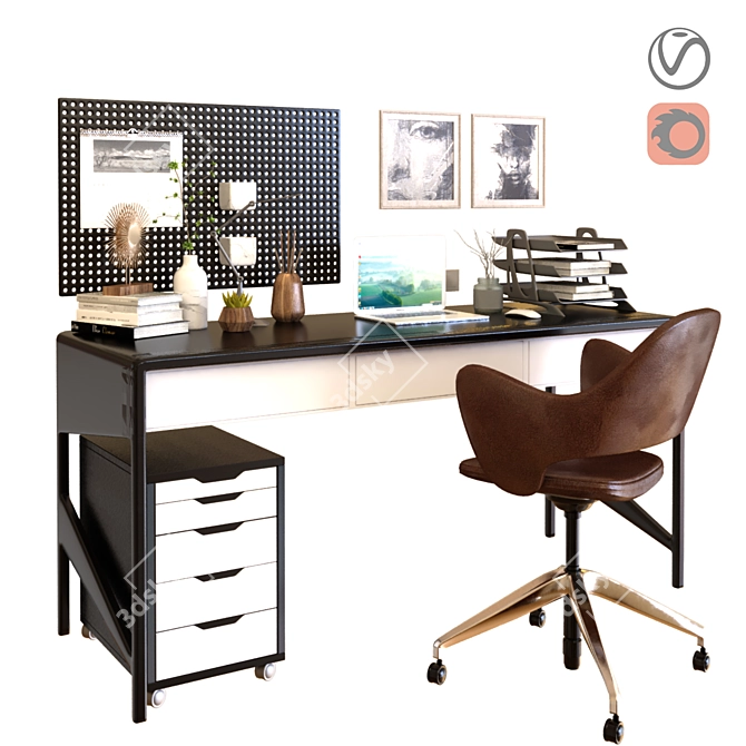 Sleek Office Desk Set 3D model image 1