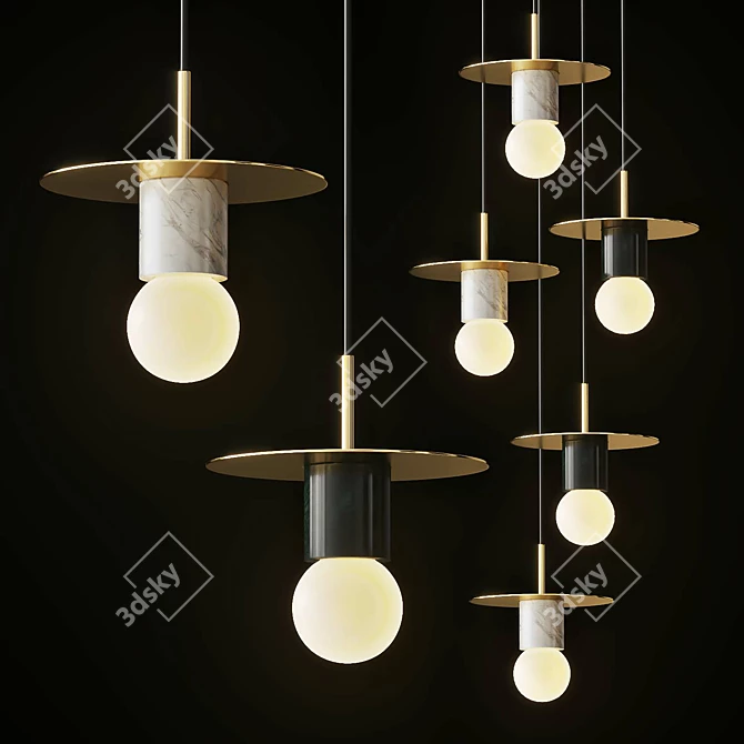 Marble & Brass Pendant Lamp 3D model image 1