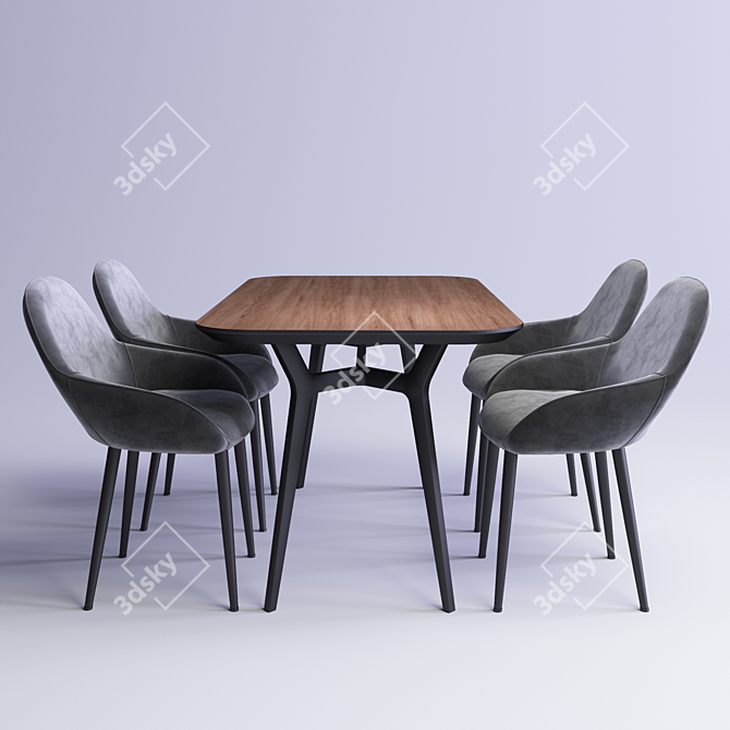 Unika Johann Walnut Table with Ervin Designer Chairs 3D model image 1