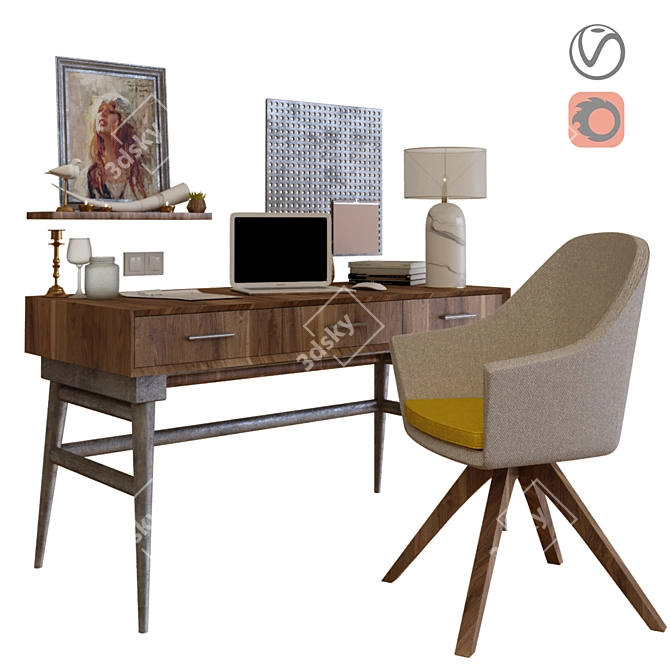 Modern Office Workstation Set 3D model image 1