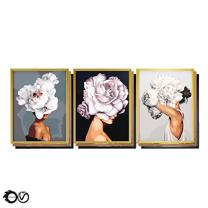 3-Piece Art Line Frame Set: Flower Head Woman 3D model image 5