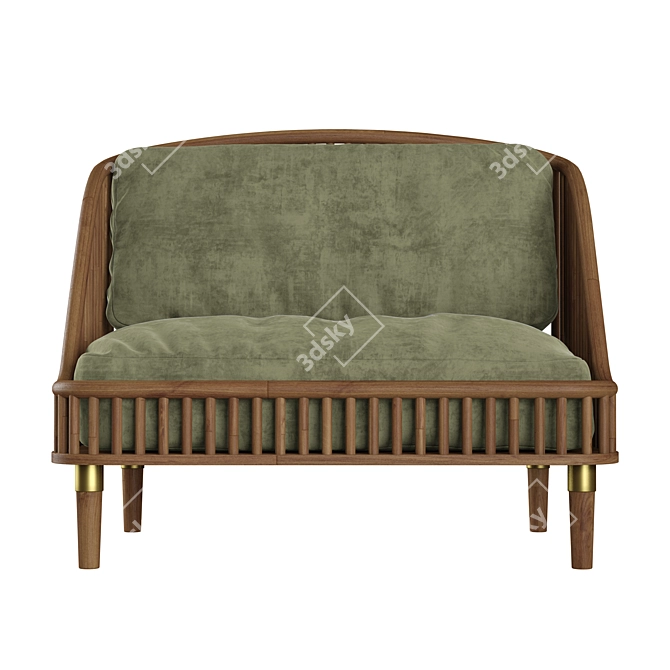 Modern Wood and Fabric Love Seat 3D model image 2