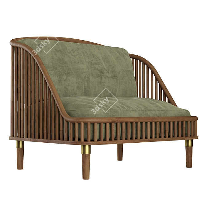 Modern Wood and Fabric Love Seat 3D model image 3