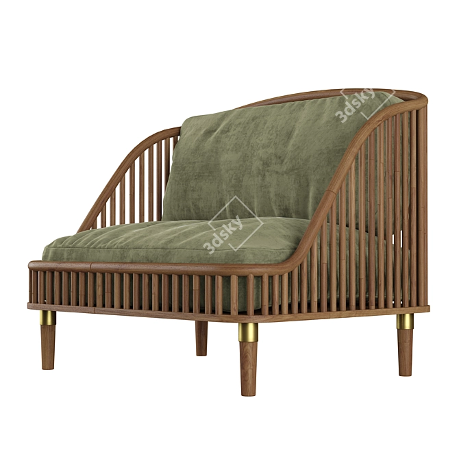 Modern Wood and Fabric Love Seat 3D model image 9