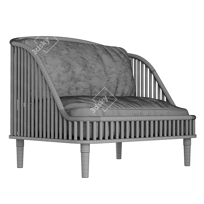 Modern Wood and Fabric Love Seat 3D model image 13