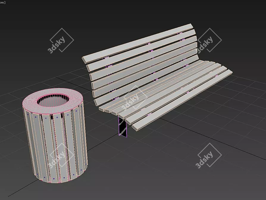 Elegant Park Set: Bench & Urn 3D model image 4